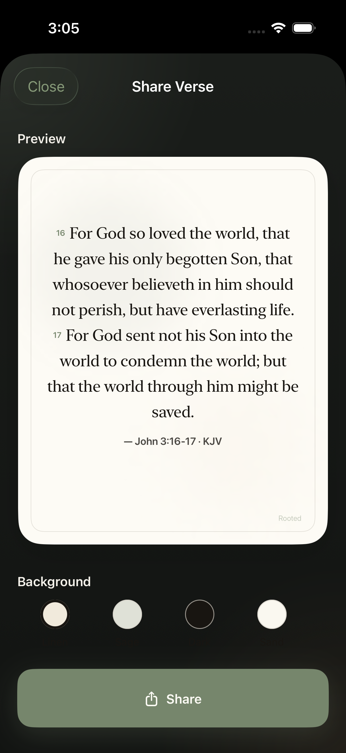 Shareable verse card with elegant typography